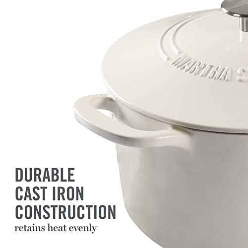Martha Stewart Gatwick 7 Qt Enamel Cast Iron Dutch Oven, Linen W/Silver Knob #TOP5
