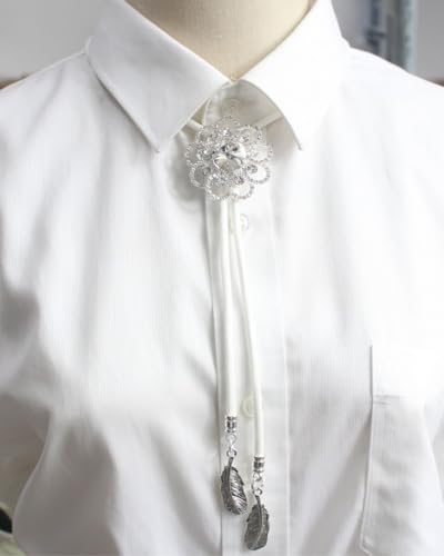 Image of PEARLY JUN Bolo Tie for Men Women Rhinestone Bling Western Cowboy Brown Leather Country Style String Wear Shirt Vest