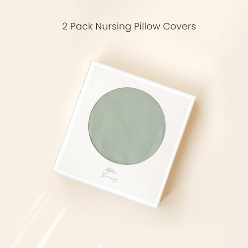 Image of Konssy 2 Pack Nursing Pillow Covers, Stretchy and Soft Nursing Cover for Breastfeeding Pillows, Pillow Slipcover for Baby Girls Boys Newborn (Green, Green Leaves)