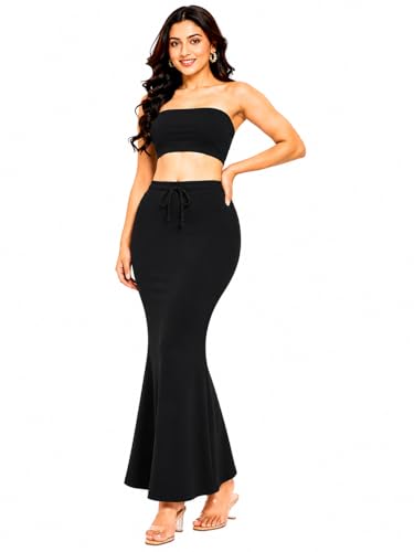 Image of Women's Saree Shapewear Petticoat, Cotton Blend Stretchable Mermaid Skirt, High Waist Tummy Control, Smooth Curve Fit with Adjustable Drawstring