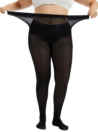 Hellomamma Plus Size Tights for Women: 80D Opaque Pantyhose Stocking with Tummy Control & High Waist for Ladies Comfort and Elegant Night Club Party Outfits Black 5XL/6XL