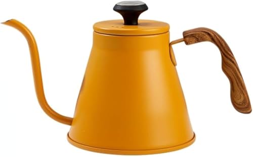コーヒーケトル 細口 1200ML ーポット ドリップ用 直火 IH対応 ステンレス製 キャンプ 温度計付き やかん おしゃれ ー 器具 珈琲店 室内 アウトドア用ー淹れ器具 アウトドア 温度計付き ステンレス 直火IH対応 (イエロー)