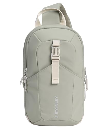 STANLEY Vitalize Crossbody Bag | Hydration Sling with Zippered Drinkware Compartment | Adjustable Strap | Multiple Storage Pockets | Durable Recycled Fabric | Sage Grey