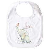 SpecialMe® personalisiertes Baby Lätzchen bedruckt mit Namen und Elefant Tiermotive Baumwolle Junge/Mädchen weiß unisize