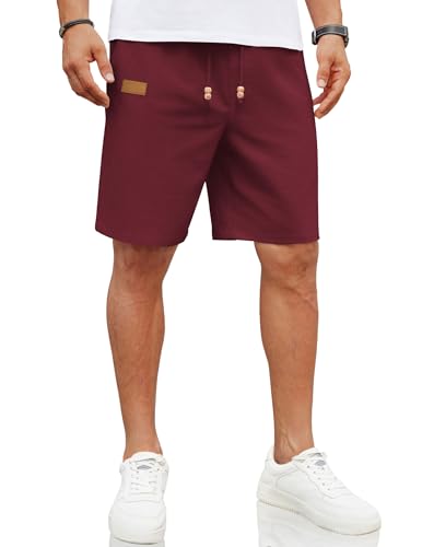 Image of COOFANDY Mens Casual Linen Shorts Elastic Waist Drawstring Loose Fit Summer Beach Vacation Shorts with Pockets
