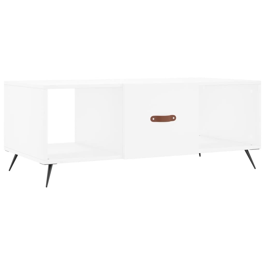 Table basse blanc 102x50x40 cm en bois d'ingénierie et fer pour salon