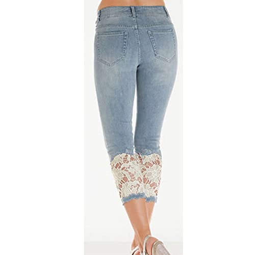 Women's Washed Lace Jeans Capris Pants Casual Summer Low Rise Skinny Denim Leggings with Pockets Capri Legging4