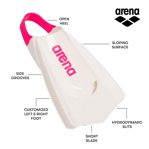 Image of Arena Unisex Adult Powerfin Pro II Swim Training Fins Men and Women Silicone Short Blade Flippers Left-Right Customized, Sizes 4.5-13.5
