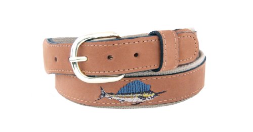 ZEP-PRO Men's Tan Leather Embroidered Sailfish Belt
