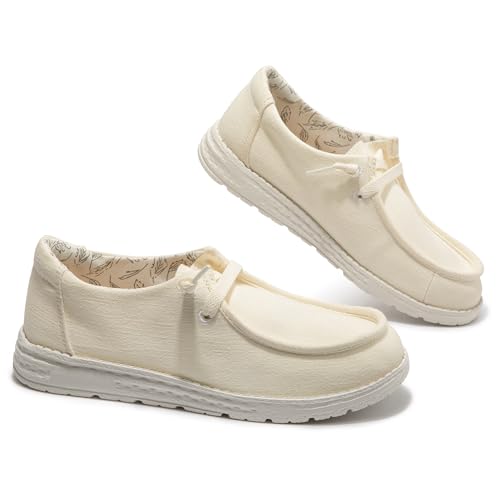 Image of Women's Canvas Loafers, Comfortable Slip-On Walking Shoes | Breathable Fabric Upper, Flexible Boat-Shoe Styling, Easy On and Off for Errands, Travel, Commuting and Everyday Wear