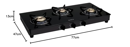 Image of Elica Vetro 3 Burner Auto Ignition Gas Stove | 773 CT VETRO BLK AI | Brass Burners | Toughened Glass Top | Euro Coated Pan Support | 7-Year Glass Warranty | Black