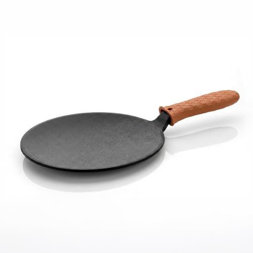 Image of HomeEssentials Premium 26cm Cast Iron Tawa /Dosa Tawa | Flat Griddle with Long Handle | Perfect for Crispy Dosas, Rotis, Chapatis, Paranthas & Pancakes | Heavy-Duty, Induction & Gas Stove Friendly