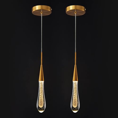 QHQQXN Kitchen Light Fixtures Ceiling Dimmable Gold Pendant Light Teardrop Crystal Pendant Light for Kitchen Island Bedroom Hallway Entryway