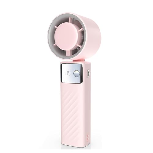 Werwing Ventilador de mano de refrigeración por hielo, turbo USB portátil con pantalla LED, 199 velocidades, batería recargable de 4000 mAh, 45 dB para oficina/exterior (rosa)