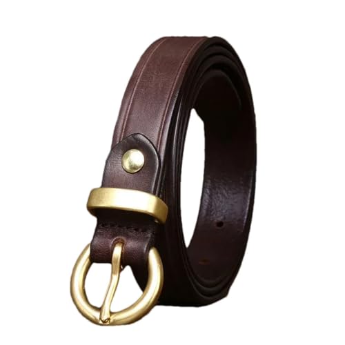 Pohullan Men Thick Copper Buckle Leather Casual Jeans Belt Retro Leather Belt