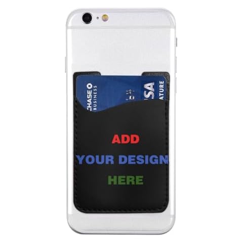 Teesobunny Custom Phone Card Holder Phone Wallet, Personalized Add Your Image Text Logo Adhesive Stick-On Credit Card Wallet Pocket, For Back Of Phone (Black, 2.4 x 3.5 Inch) Cover