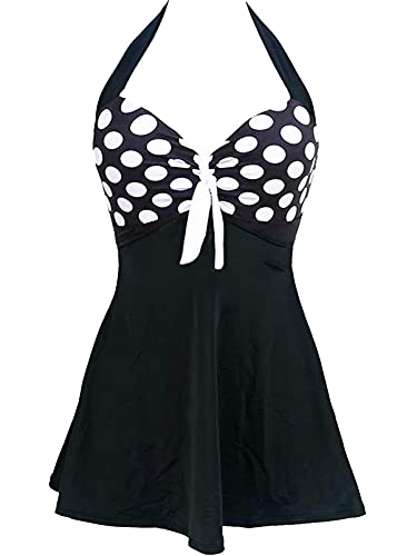 Sixyotie Traje de baño Cuello Una Pieza Monokini con Shorts de Seguridad Mujer Bañador con Falda Tamaño Grande Tankini (Polka, EU 42-44(Tag 2XL))