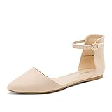 DREAM PAIRS Womens Flapointed-Ankle Casual D'Orsay Pointed Plain Ballet Comfort Soft Slip On Flats Shoes, Nude/Suede - 7.5 (Flats,Ballet)