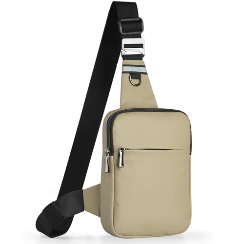 BROADREAM Mini Sling Bag for Men Women Small Crossbody Bags with RFID Blocking Casual Phone Chest Bag for Travelling Hiking,Khaki