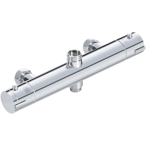INMOZATA Thermostatic Shower Mixer Bar Two Outlet, Wall Mounted Shower Mixer Bar with Anti-Scald Control Valve, Hot Cold Water Mixer Constant Temperature Control for Bathroom, Chrome