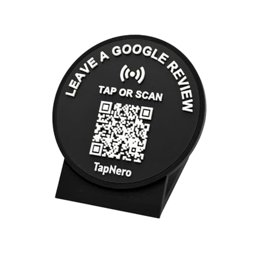 TapNero Review Stand with NFC & QR Code compatible with Google Reviews — Premium 3-D Embossed Sign, One-Tap Scan, No Subscription Fees, Unlimited Taps, Instant 5-Star Ratings for Small Business (Black)