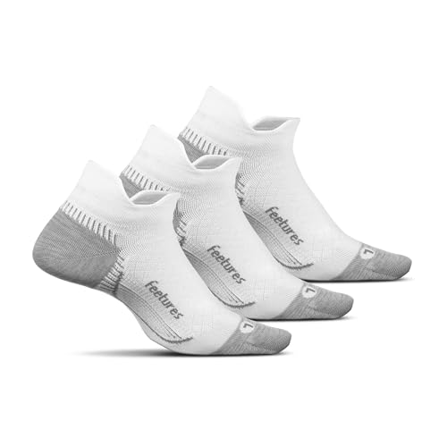 Feetures Plantar Fasciitis Relief Ultra Light Cushion Ankle Sock - Tab Socks with Heel Tab - White Medium (3 Pair)