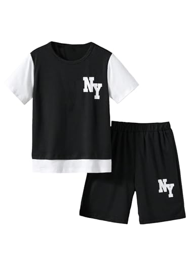 Boy's 2 Piece Track Suit Set Short Sleeve 2 in 1 Tee Shirts and Letter Graphic Shorts