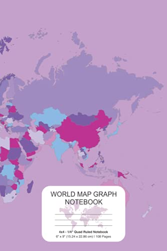 Worldmap Graph Notebook: Geo World Grid Journal | Purple Pink Workbook for Girls