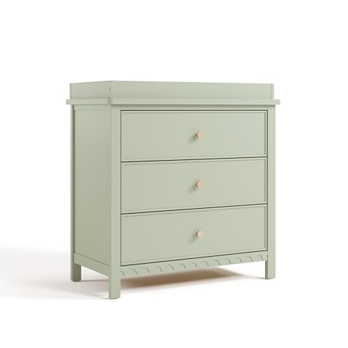 Image of Graco Sasha 3-Drawer Chest with Changing Table Topper (Sage) – GREENGUARD Gold Certified, Nursery Bedroom Wood Chest with Spacious Storage, Interlocking Drawer System, Pre-Installed Tracks