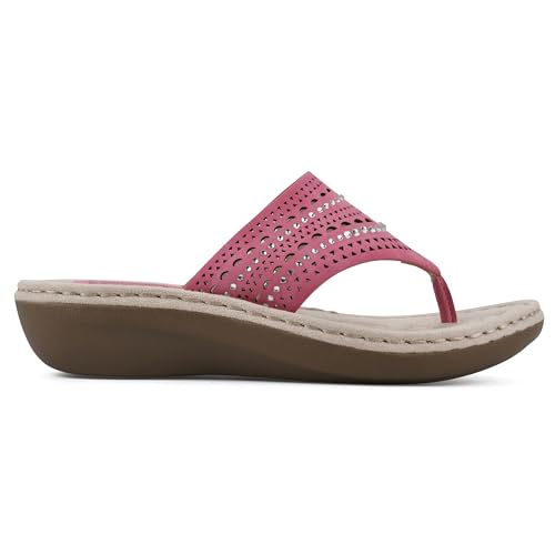 Image of CLIFFS BY WHITE MOUNTAIN Women's Comate Rhinestoned Mini Wedge Flip Flop Sandal