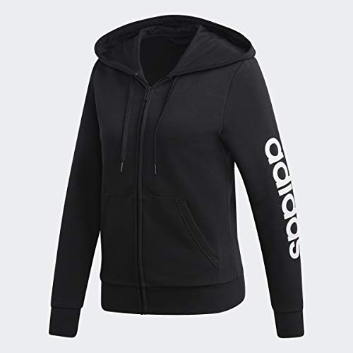 adidas womens Essentials Linear Hoodie Black/White X-Small