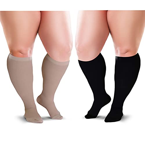 Image of Compression Socks 20-30 mmHg for Women & Men - Knee High Stockings (5X-Large, Black /Beige)