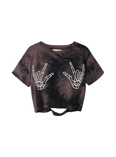 Image of Avanova Women Skull Finger Graphic Distressed Tee Shirt Ripped Short Sleeve Crop Tops