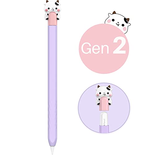 NIUTRENDZ Cute Cow Case for Apple Pencil 2nd Generation Case Silicone Protective Cover Sleeve Skin AccessoriesMagnetic Charging & Double Tap(Purple)