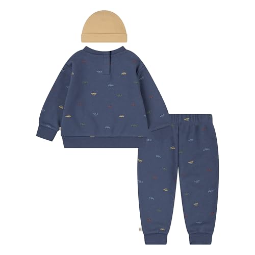 Image of HUGGIES Baby Crewneck Sweatshirt, Jogger Pants, and Beanie 3-piece Outfit Set