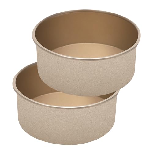 IVEOPPE Stampi da forno rotondi, 15 cm, 2 pezzi di stampi da forno con teglia rotonda in acciaio inox con rivestimento antiaderente, adatti per torte, brownies, torte, lasagned,oro