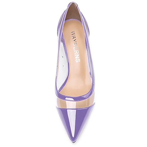 WAYDERNS Women's Slip On Pointed Toe Patent Transparent Clear PVC Solid Kitten Low Heel Pumps Shoes 2 Inch3