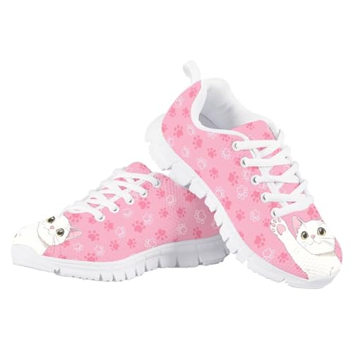 Yzaoxia Cat Shoes for Girls Size 11 Athletic Running Shoes for Kids Barefoot Walking Sneakers Lace Up Sneakers Flat Footwear Slip On Lightweight Trainers for School Gym Pink3