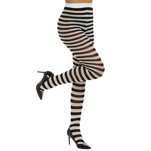 MANZI Striped Tights for Women Footed Stretchy Opaque Pantyhose for Halloween Xmas 2 Pairs4