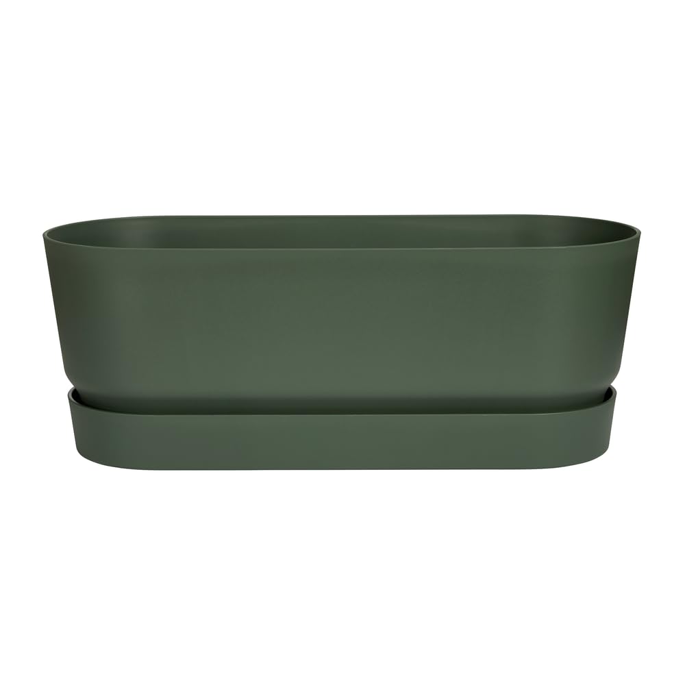 Elho Greenville Long 50cm Jardinière - Leaf Green | L 19.8 x W 49 x H 17.9 cm | Soucoupe Intégrée | Convient à une Utilisation Extérieure | Plastique 100% recyclé