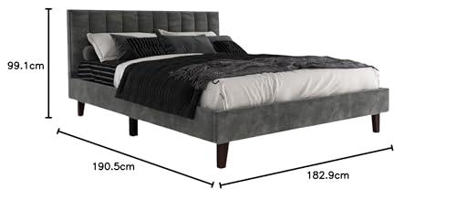 Image of Wooden Upholstered Bed King Size Without Storage | Wrought Iron King Size Cot with Headboard | Double Size Bed for Bedroom | Palang Furniture for Guest Room, Grey Finish, (Grey Finish)