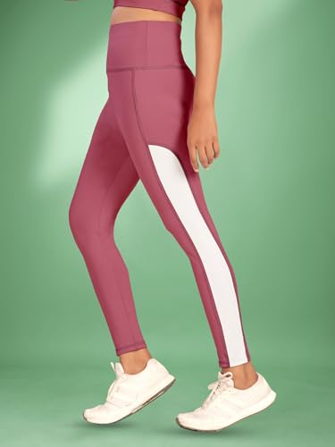 Image of Women's Polyester Blend Yoga Pants with High Rise Waist Stretch Fit Design Side Patti Slim Fit Style and Standard Length | Workout Track Pants | Joggers for GymRunning | Sports Top