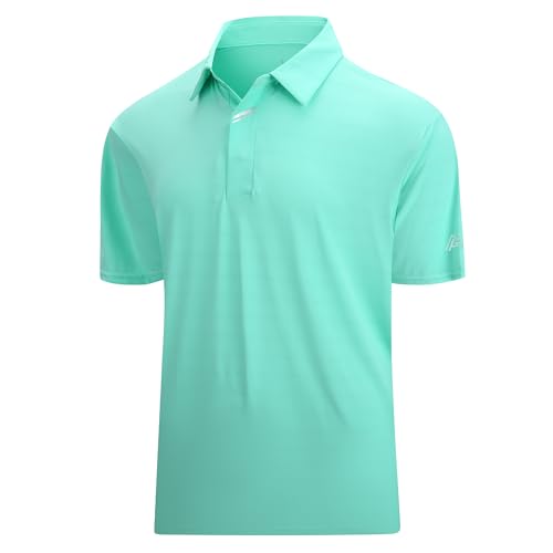 Esabel.C Jacquard Golf Shirts for Men Dry Fit Short Sleeve Collared Polo,Green,XXL