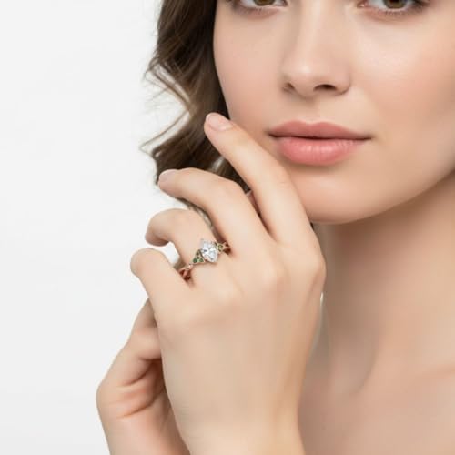 Image of 55Carat Choose Your Gemstone 14k Rose Gold Plated Marquise Shape Petite Engagement Ring Everyday Wedding Jewelry Handmade Gifts for Wife Celtic Knot Split Diamond CZ Birthstone Ring : US Size 4 to 12