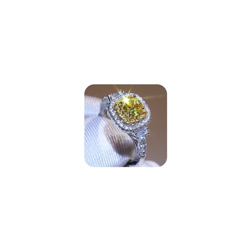 925 Sterling Silver Full Shiny Yellow Citrine and White Topaz Cubic Zirconia Crystal Diamond Wedding Ring Jewelry for Women