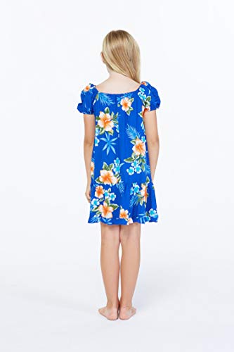 Image of Matchable Family Hawaiian Luau Men Women Girl Boy Clothes in Hibiscus Blue