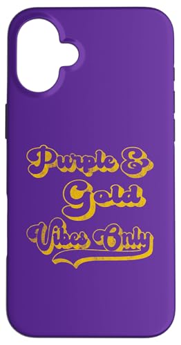 Purple Gold Vibes Only School Pride Team Colors Retro Case for iPhone 16 Plus
