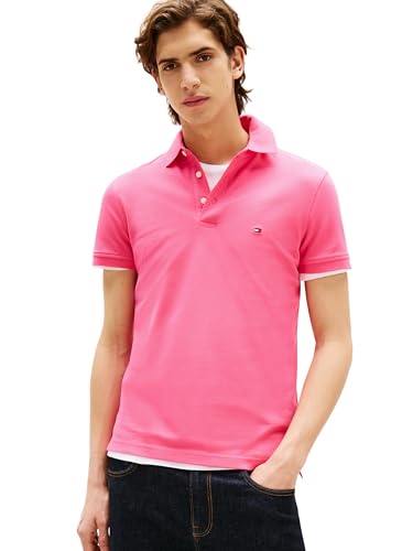 Image of Tommy Hilfiger Men's Short Sleeve Polo Shirts in Slim Fit with Stretch and Organic Pique Cotton