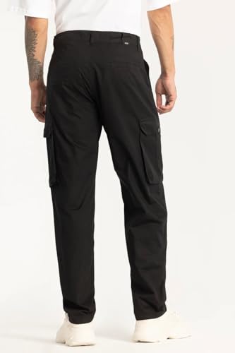 Image of SNITCH Men Cargo Pants | Relaxed Fit with Utility Pockets & Plain Pattern | Premium Cotton Blend Fabric for Casual Wear, College Wear & Street Style