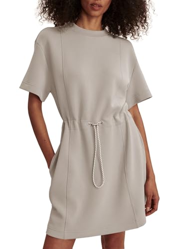 Image of COCOMARTS Dresses for Women Summer Short Sleeve Crew Neck Sweatshirt Dress Drawstring Waist Tunic Tops Mini Vacation Sundress